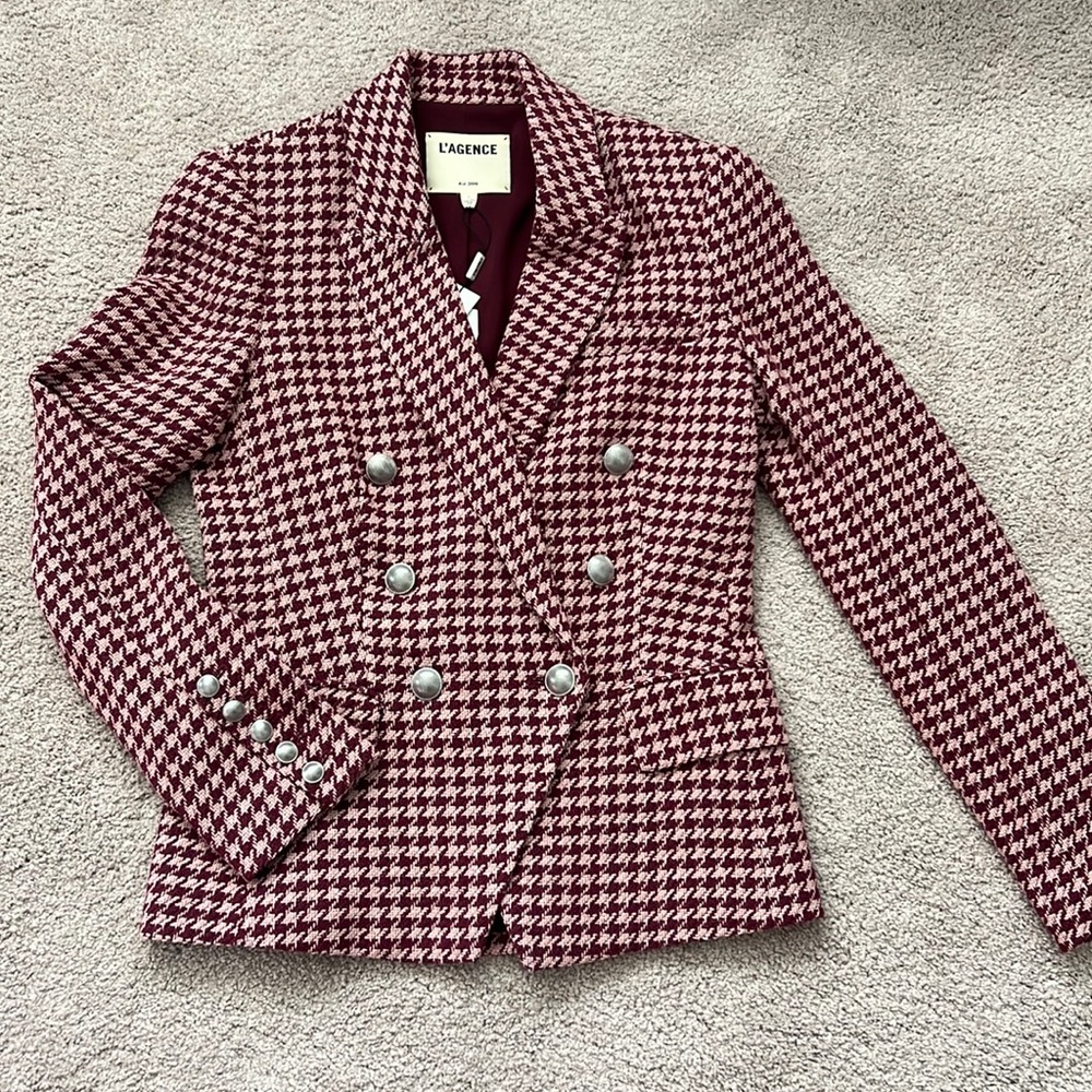 NWT L’Agence Pink Houndstooth Blazer